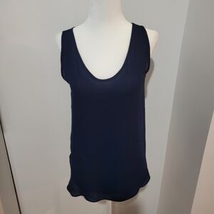 LOFT black Semi Sheer Front Round Neckline Sleeveless Workwear Blouse | Sz SP